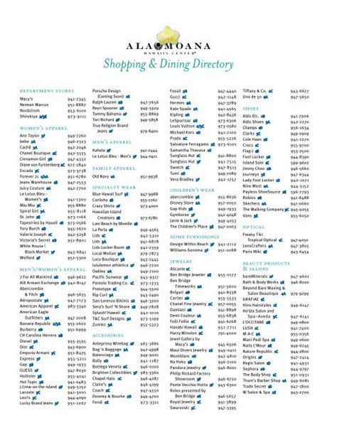 ala moana store directory.